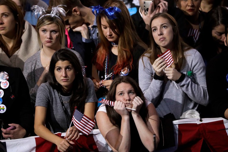 Hillary Clinton elected not to speak to supporters early Wednesday morning after Donald Trump's victory appeared imminent. (AP Photo/Matt Rourke)