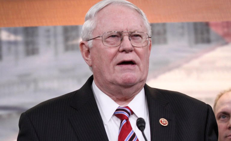 Rep. Joe Pitts, R-Pa., speaks to reporters on Capitol Hill in Washington, Tuesday, March 25, 2014. (AP Photo/Lauren Victoria Burke)