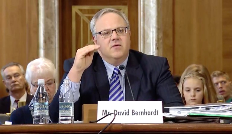 The nominees included David Bernhardt, Trump's nominee to be deputy secretary of the interior, who was approved in a 14-9 vote. (Image courtesy screenshot)