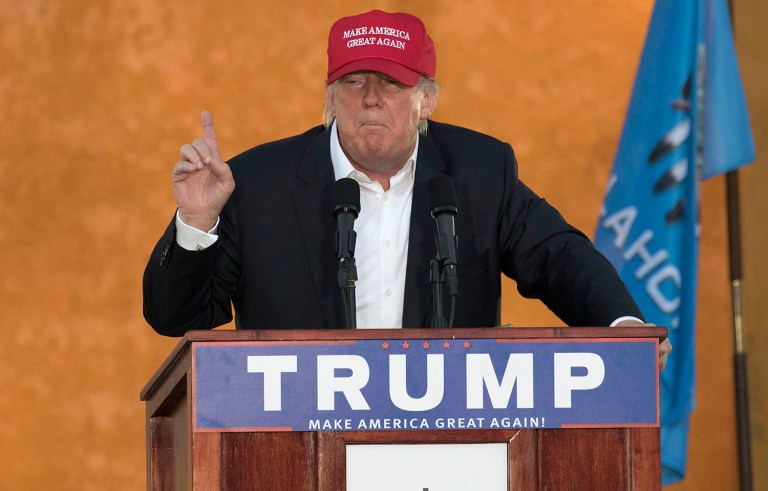 The GOP nominee will restate his plan to cut the corporate tax rate to 15 percent. (AP Photo/J Pat Carter)