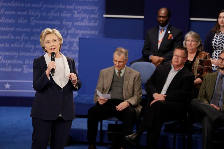 The post-debate poll unveiled on Tuesday showed Hillary Clinton ahead of Donald Trump by 9 percentage points. (AP Photo/John Locher)