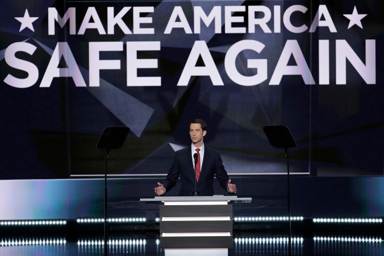 Sen. Tom Cotton, R-Ark., declined to say whether he would accept an offer to become Donald Trump's secretary of Defense. (AP Photo/J. Scott Applewhite)