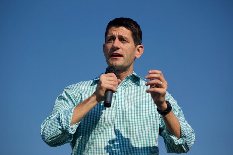Vice presidential candidate Rep. Paul Ryan, R-Wis., speaks during a campaign rally on Saturday, Aug. 25, 2012 in Powell, Ohio.  (AP Photo/Evan Vucci)