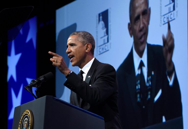 President Barack Obama speaks at the Congressional Hispanic Caucus Institute's 38th Anniversary awards gala in Washington, Thursday, Oct. 8, 2015. (AP Photo/Susan Walsh)