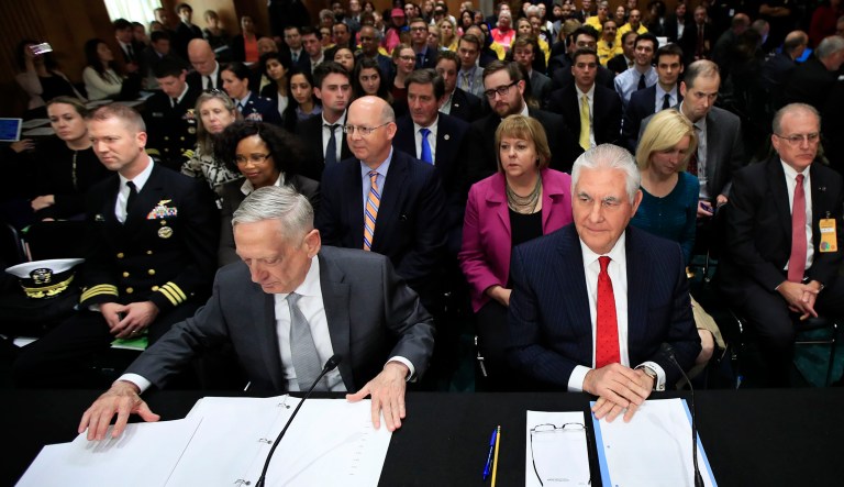 The discussion with Mattis and Tillerson was the second public hearing on the issue. (AP Photo/Manuel Balce Ceneta)