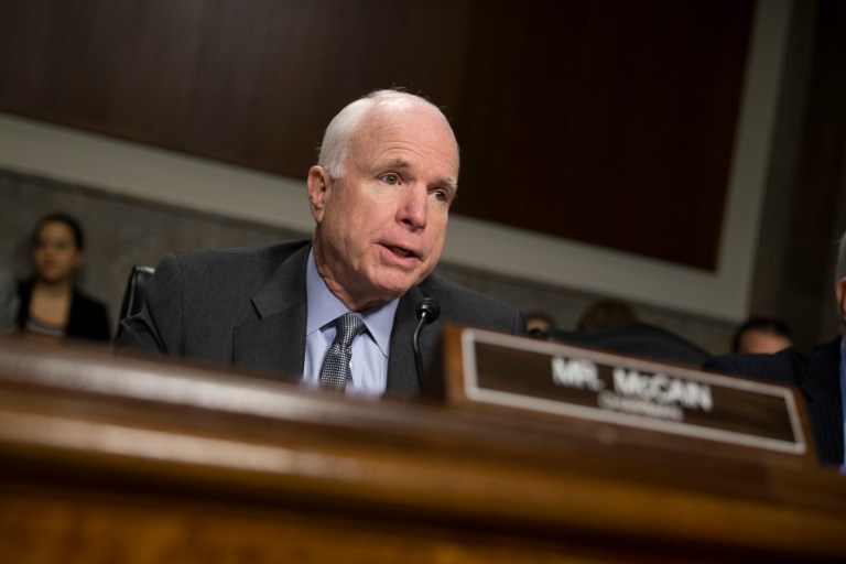 Senate Armed Services Committee Chairman Sen. John McCain said Wednesday he is preparing to resend his request to the Pentagon for more information on the sailors detained by Iran. (AP Photo/Evan Vucci)