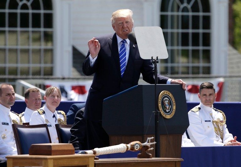 The president did not recommend that Coast Guard cadets try a $36 burger. It was a joke. It was just a joke. (AP Photo/Steven Senne)