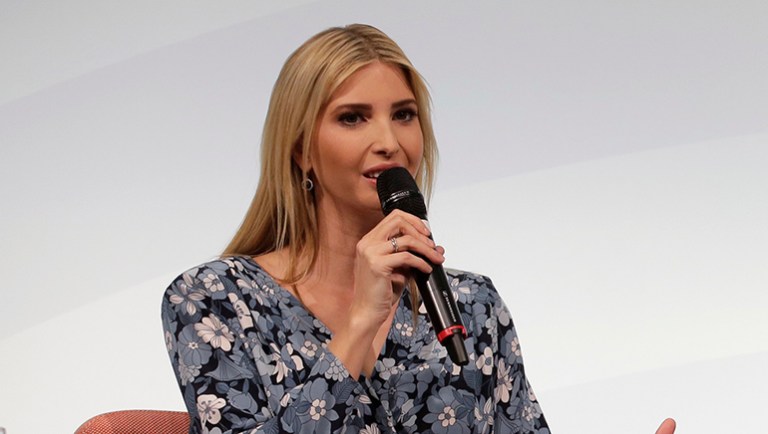 A Fox News reporter attempted to clarify his remarks about the way Ivanka Trump was holding a microphone while she was on a panel in Germany. (AP Photo/Markus Schreiber)