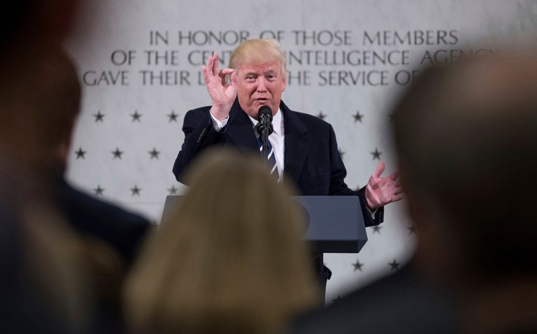 Former CIA Director John Brennan criticized President Trump's decision Saturday to address agency officials while standing in front of a wall memorializing fallen agents. (AP Photo/Andrew Harnik)