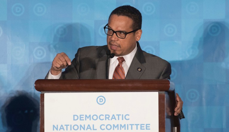 Rep. Keith Ellison, D-Minn., acknowledged in a statement that he attended a 2013 dinner meeting with Iranian President Hassan Rouhani in New York to talk about negotiations on Iran's nuclear program. Nation of Islam leader Louis Farrakhan, who has a history of making anti-Semitic remarks, was also in attendance. (AP Photo/Branden Camp)