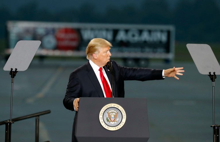 President Donald Trump speaks about tax reform during an event at the Harrisburg International Airport, Wednesday, Oct. 11, 2017, in Middletown, Pa. (AP Photo/Alex Brandon)