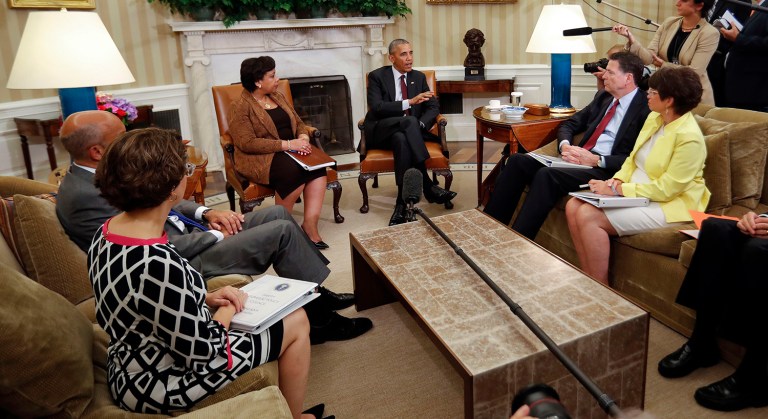 President Obama spoke to reporters after meeting with his domestic criminal justice team. (AP Photo/Pablo Martinez Monsivais)