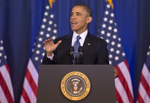 President Barack Obama talks about national security, Thursday, May 23, 2013, at the National Defense University at Fort McNair in Washington. Declaring America at a 