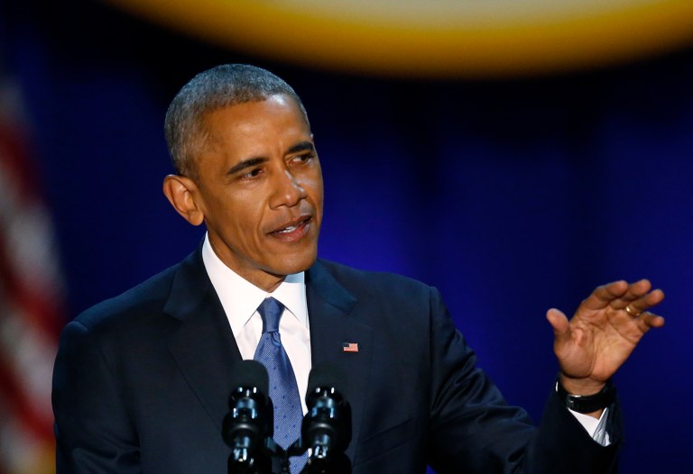 Former President Obama will speak at the University of Chicago Monday in his first public appearance since leaving office. (AP Photo/Charles Rex Arbogast)