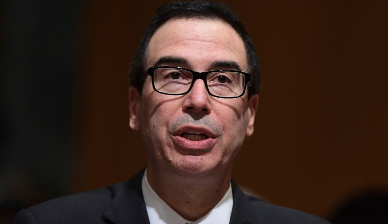 Treasury Secretary Steven Mnuchin testifies before the Senate Finance Committee on Capitol Hill in Washington, Wednesday, Feb. 14, 2018, on President Donald Trump's fiscal year 2019 budget proposal. (AP Photo/Susan Walsh)