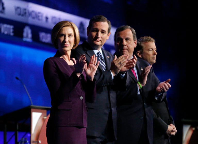 The Republican debaters got great mileage out of bashing the moderators, and justifiably so. (AP Photo/Brennan Linsley)