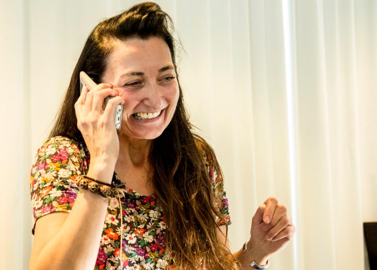 May-Britt Moser  speaks on the phone after she arrived at a celebration party in Trondheim,  Norway, Monday Oct. 6, 2014, shortly after the announcement that she and her husband Edvard Moser  won the 2014 Nobel Prize for Medicine together with British-American researcher John O Keefe.  (AP Photo/Ned Alley / NTB scanpix) NORWAY OUT