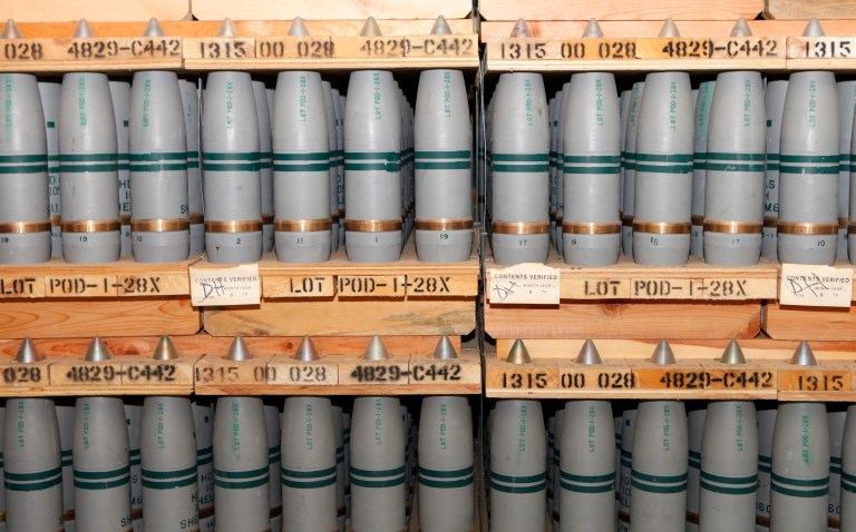 FILE - This Jan. 21, 2010 file photo shows 105mm shells containing mustard agent that are stored in a bunker at the Army's Pueblo Chemical Storage facility in Pueblo, Colo. Three decades after the United States started destroying its own chemical weapons, the nationÃ?s stockpile stands at more than 3,000 tons _ about three times what the U.S. now says Syrian President Bashar Assad controls. (AP Photo/Ed Andrieski, File)