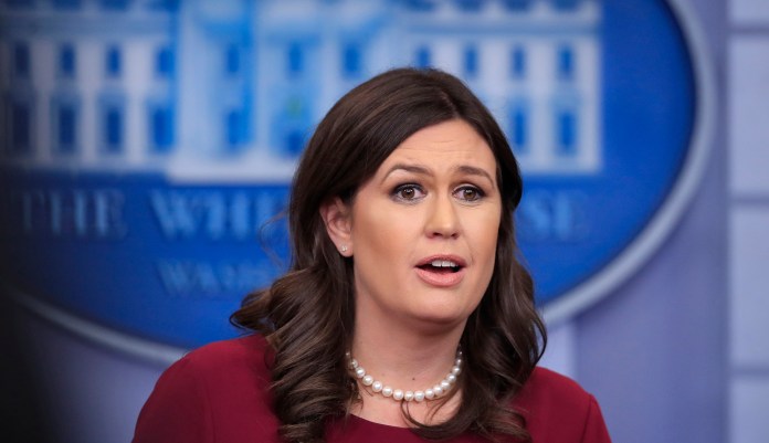 White House press secretary Sarah Sanders on Tuesday defended President Trump's tweets about the Florida school shooting. Trump said the FBI was "spending too much time trying to prove Russian collusion" with his campaign that they missed several warning signs ahead of the shooting at Marjory Stoneman Douglas High School that left 17 people dead and dozens more injured.(AP Photo/Manuel Balce Ceneta)