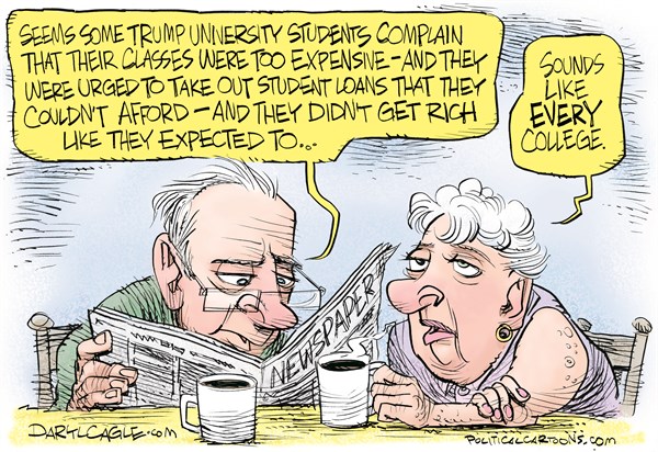 Editorial cartoon: Trump University — like every college?