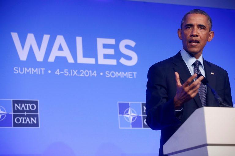 President Barack Obama speaks at a news conference at the NATO summit at Celtic Manor, Newport, Wales, Friday, Sept. 5, 2014. (AP Photo/Charles Dharapak)
