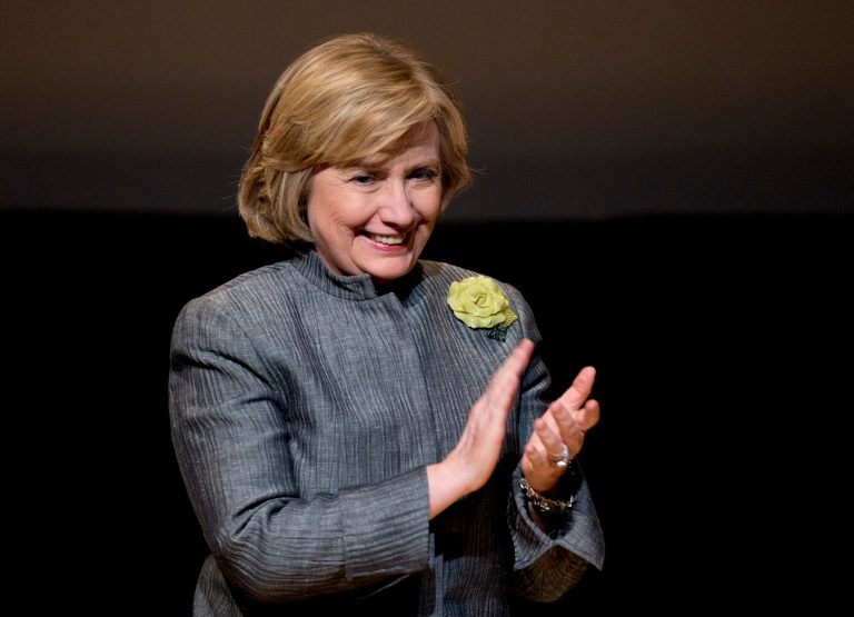 Former Secretary of State Hillary Clinton smiles following her speech at the Inter-American Development Bank in Washington, Tuesday, May 6, 2014. (AP Photo/Manuel Balce Ceneta)