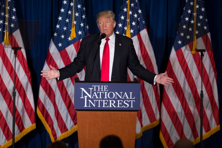 Republican presidential candidate Donald Trump gives a foreign policy speech at the Mayflower Hotel in Washington. (AP Photo/Evan Vucci)