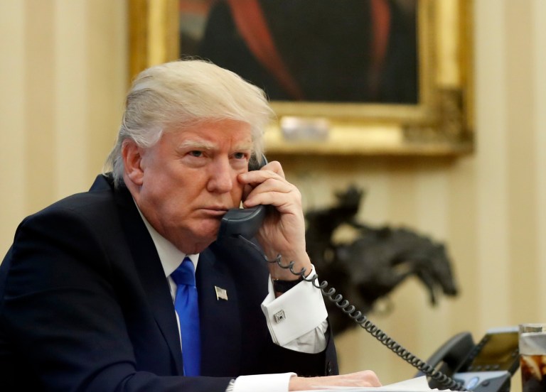 President Trump spoke with Ukrainian President Petro Poroshenko for the first time since moving into the White House on Saturday, as violence in eastern Ukraine has spiked over the past week. (AP Photo/Alex Brandon)