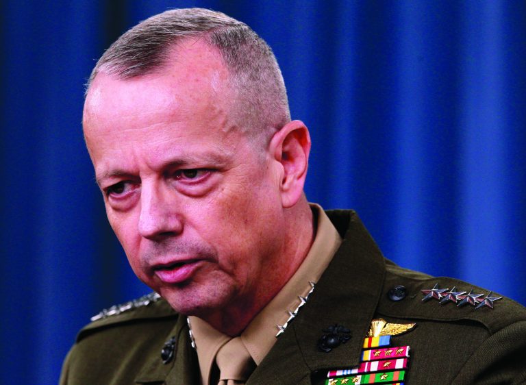 FILE - In this March 26, 2012 file photo, Marine Gen. John Allen speaks during a news conference at the Pentagon. President Barack Obama says he has accepted Allen's request to retire from military. (AP Photo/Haraz N. Ghanbari, File)