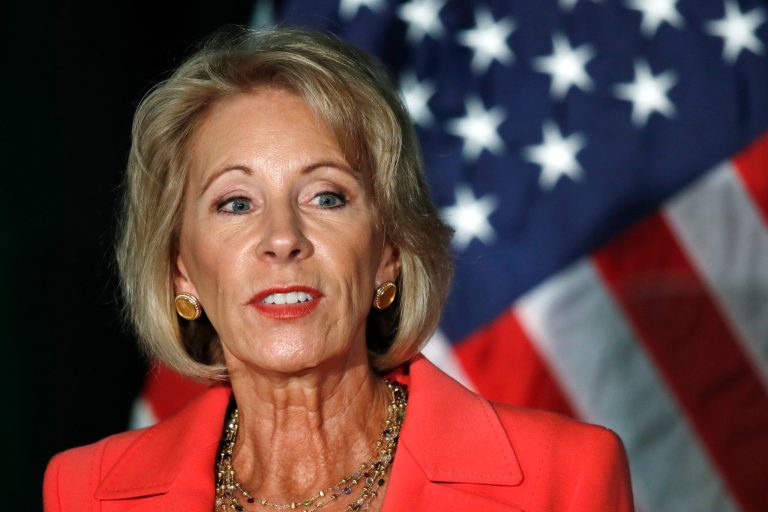 While I commend Betsy DeVos on the position she's taking and feel confident she'll get something more fair in place re campus sexual assault, I certainly don't envy her. I'm not even sure she knows what an uphill battle she has. (AP Photo/Jacquelyn Martin)