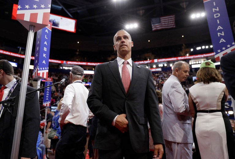 Corey Lewandowski declined to comment when asked if surrogates had done the Trump campaign a disservice by defending Melania Trump's remarks only to have Meredith McIver later admit that portions were taken from the 2008 speech by Obama. (AP Photo/Matt Rourke)