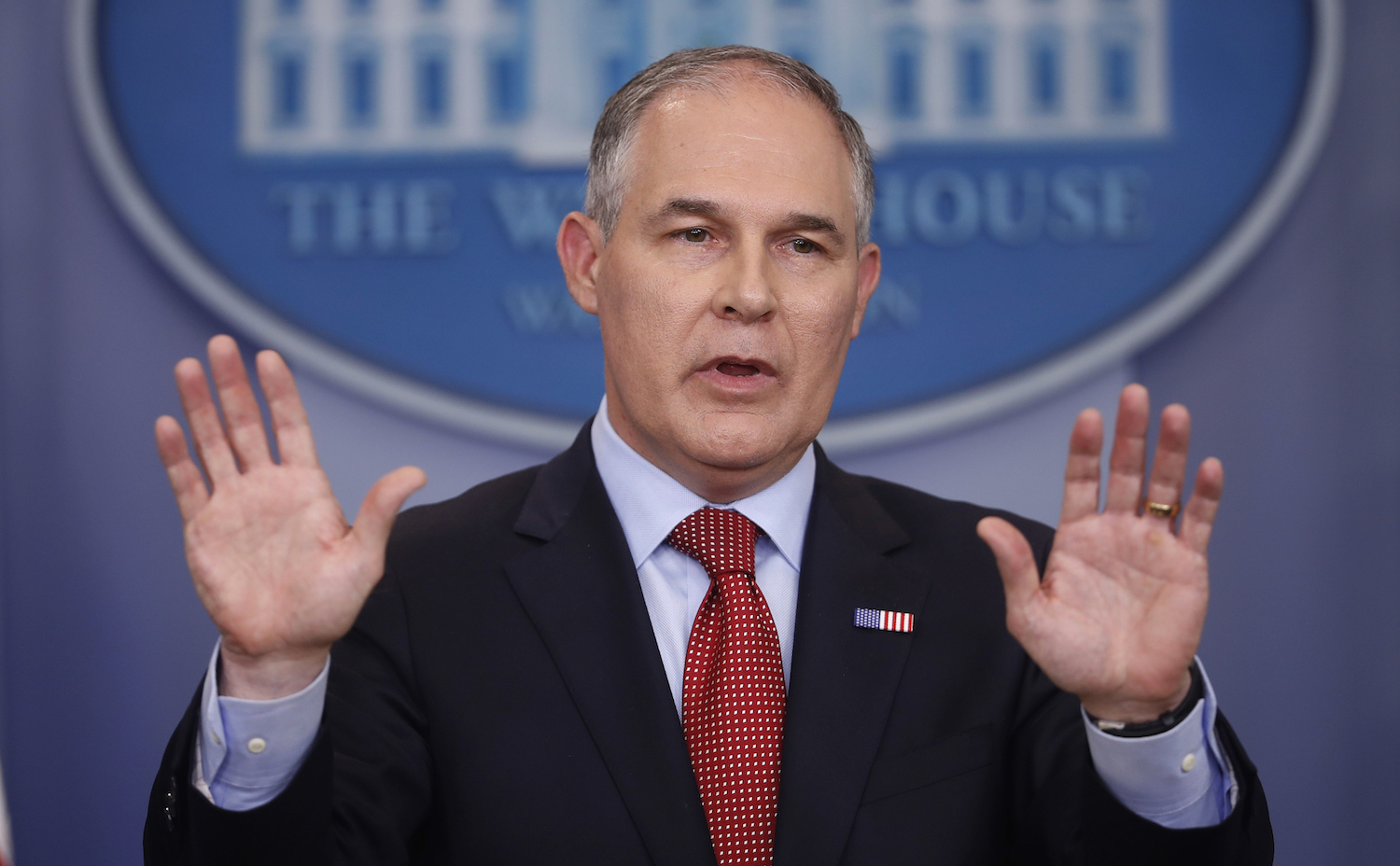 EPA’s Pruitt dodges reporters’ questions on whether Trump believes climate change a hoax