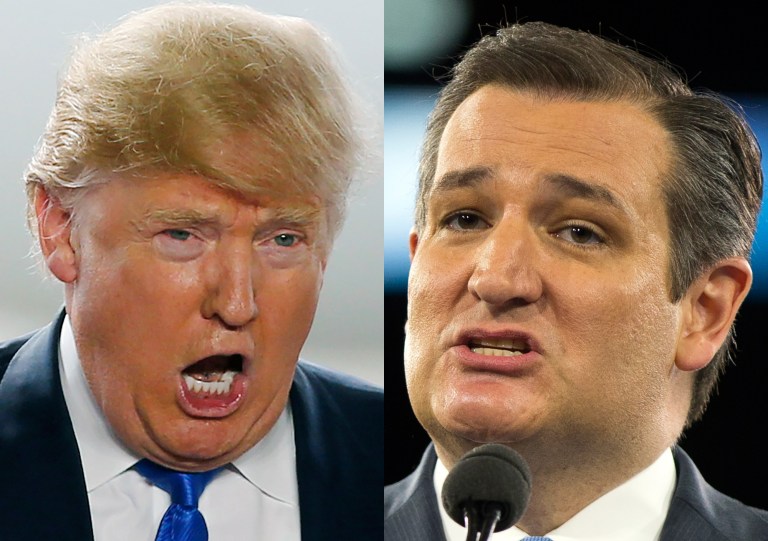 Donald Trump denied involvement in tabloid rumors that fellow Republican presidential hopeful Ted Cruz engaged in extramarital affairs, but didn't dismiss the reports either. (AP Photos)