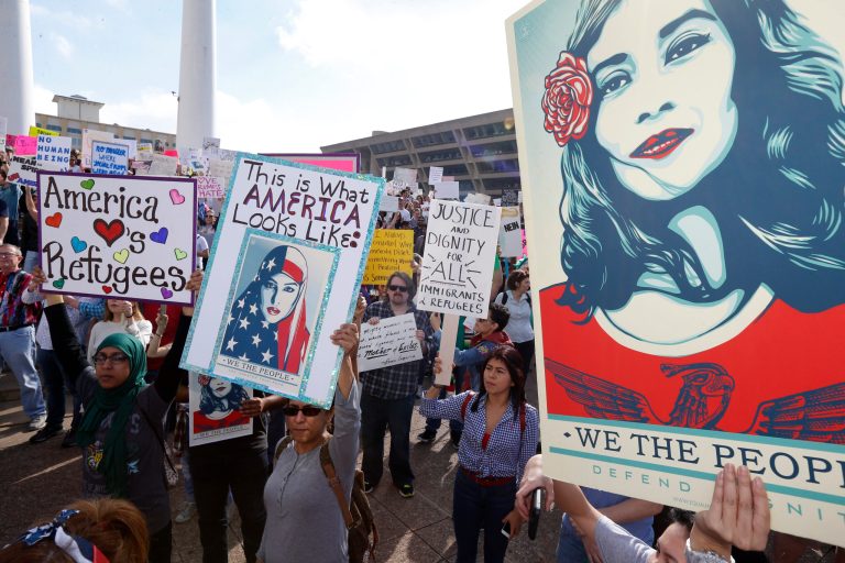 Rallies in Los Angeles, Chicago, New York, Washington, D.C., and as many as two dozen other localities. (Nathan Hunsinger/The Dallas Morning News via AP)