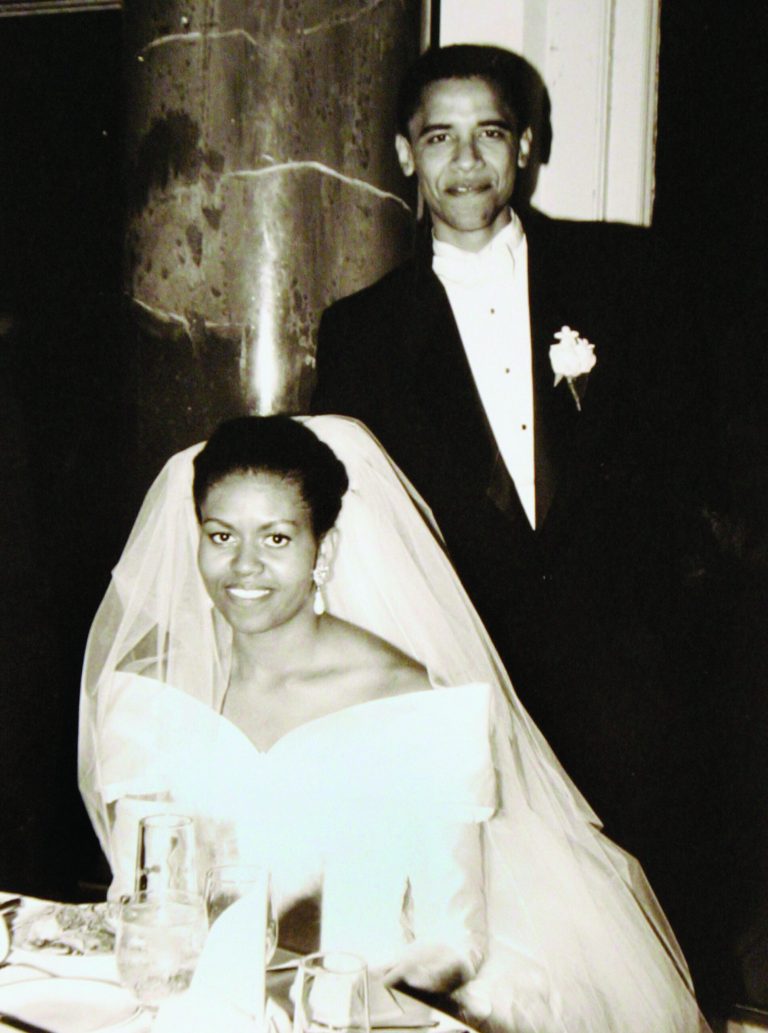 Obama and his bride Michelle Robinson, a fellow Harvard Law School graduate, on their wedding day, Oct. 3, 1992, in Chicago. (Associated Press)