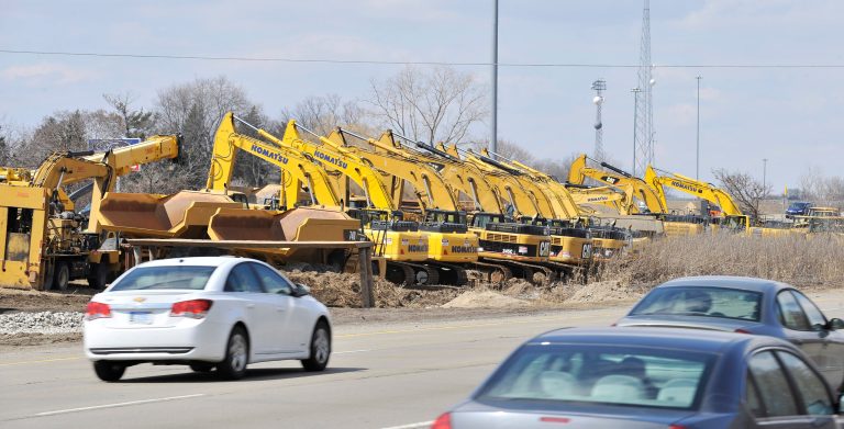 Construction equipment sits near the I-96 and I-275 interchange in Livonia, Mich. on April 1, 2014.  The Michigan Department of Transportation says a several-mile stretch of Interstate 96 in Livonia and Wayne County's Redford Township is being shut down Saturday, weather permitting. The $148 million project to rebuild the roadway also includes bridge repair and replacement work. Details are posted on a website for the project. (AP Photo/Detroit News, Robin Buckson)