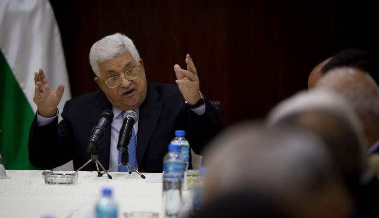 Palestinian President Mahmoud Abbas chairs the Fatah Central Committee meeting at the Palestinian Authority headquarters, in the West Bank city of Ramallah, Tuesday, May 29, 2018.