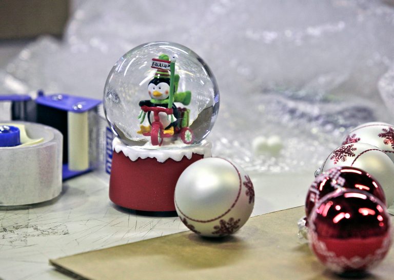   This Dec. 11, 2012 photo shows holiday decorations that survived repeated drops of an impact taster at the UPS Package Design and Testing Lab in Addison, Ill. UPS tests new packaging designs by dropping, shaking and smashing boxes with brutal-looking equipment to see what type of packaging can withstand the trip from supplier to customer, protecting the delicate products inside. (AP Photo/Teresa Crawford)  