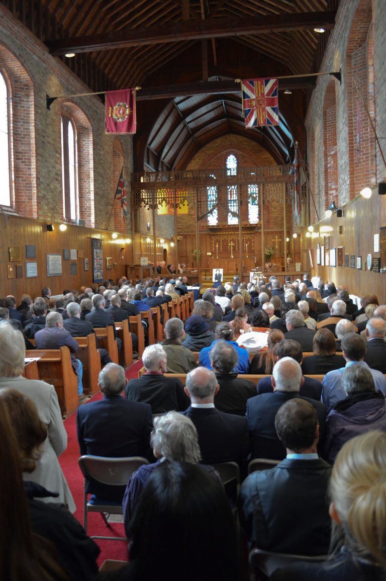 Falklanders attend a memorial service for Britain's late Prime Minister Margaret Thatcher in Christchurch Cathedral in Port Stanley, Falkland Islands, Wednesday, April 17, 2013. Thatcher ordered a task force to retake the contested South Atlantic archipelago after Argentine troops seized it by force on April 2, 1982. (AP Photo/Penguin News, Lisa Watson)