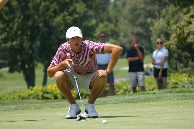  Joey Rice's long putter now resembles his build. He used both to win the 93rd D.C. Amateur Sunday at the North Course at Woodmont Country Club. / Photo by Kevin Dunleavy 