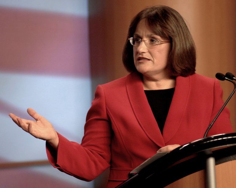 Rep. Ann Kuster, D-N.H., then a congressional candidate, participates in a televised debate against her Republican opponent in Manchester, N.H., in October 2010. (AP Photo/David Lane, Pool)