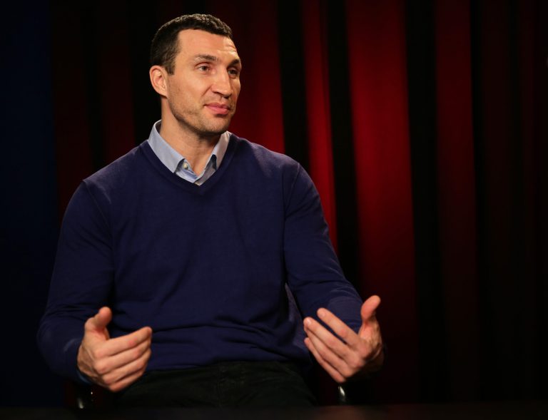 Heavyweight boxer Wladimir Klitschko speaks during an interview at the Associated Press in New York, Monday, Feb. 3, 2014. Klitschko will face Alex Leapai, a native of Samoa who lives in Australia, on April 26, 2014 in Oberhausen, Germany. (AP Photo/Peter Morgan)