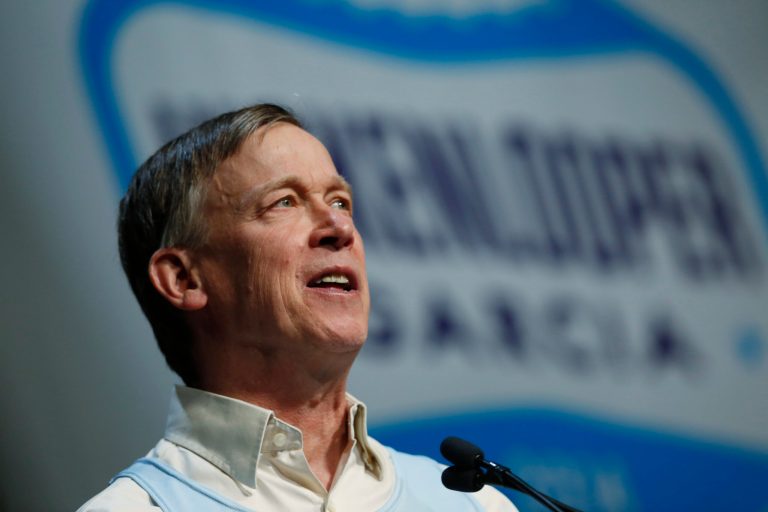 Colorado Gov. John Hickenlooper speaks during the Colorado Democratic Party's State Assembly in Denver on Saturday, April 12, 2014. (AP Photo/David Zalubowski)
