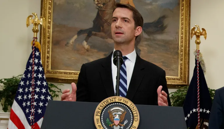 Sen. Tom Cotton, R-Ark., on Tuesday said that President Trump must first decertify the Iran deal before Congress makes any changes to the legislation governing the agreement. (AP Photo/Evan Vucci)