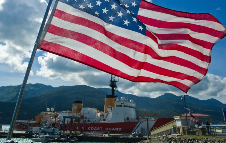 The U.S. Coast Guard Cutter Polar Star at the AJ Dock in Juneau, Alaska. The 399-foot Polar Star is the nation's only heavy icebreaker. (AP Photo/The Juneau Empire, Michael Penn)