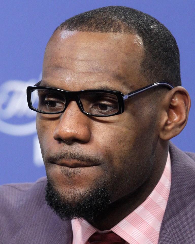  Miami Heat small forward LeBron James participates in a news conference after Game 1 of the NBA finals basketball series against the Oklahoma City Thunder, Tuesday, June 12, 2012, in Oklahoma City. The Thunder won 105-94. (AP Photo/Sue Ogrocki)  