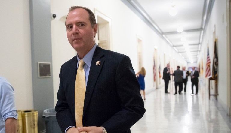 Rep. Adam Schiff, D-Calif., ranking member of the House Intelligence Committee, arrives to interview Simona Mangiante Papadopoulos, wife of former Donald Trump campaign adviser George Papadopoulos at a closed-door meeting with Democrats on the House intelligence committee, on Capitol Hill in Washington, Wednesday, July 18, 2018. George Papadopoulos pleaded guilty last year to lying to investigators about his contacts with people linked to Russia during the campaign.