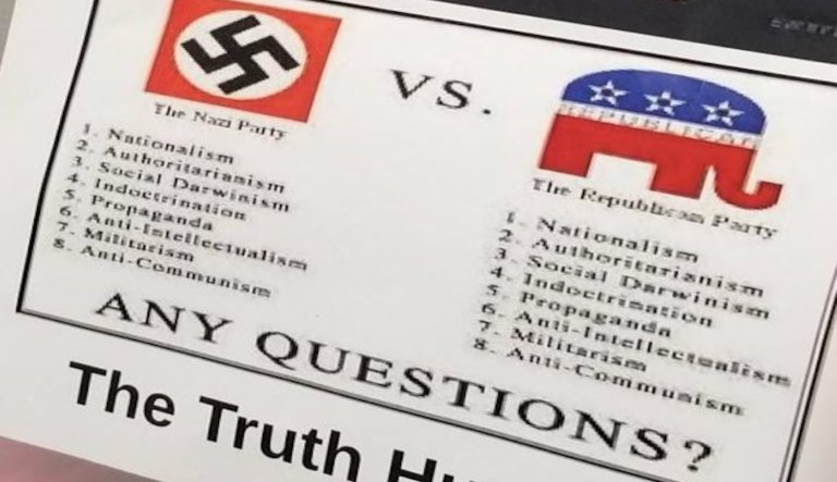 Flyer in high school English class compares Republicans to Nazis