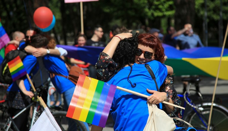 Support for gay marriage among U.S. adults hit 62 percent in June, the highest level ever recorded, according to a new poll. (AP Photo/Hektor Pustina)