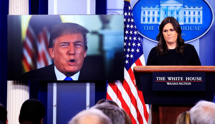 When the press corps asked White House press secretary Sarah Sanders if Steve Bannon should get the boot at Breitbart, she said, "I certainly think that it's something they should look at and consider." (AP Photo/Manuel Balce Ceneta)